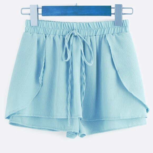 Blue Crepe Shorts Skirt Skort with Drawstring Waist b15 - Picture 2 of 8